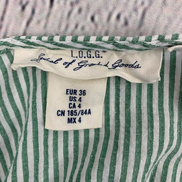 H&M L.O.G.G. Green Striped V-neck Tunic Top Size 4 - Picture 8 of 9